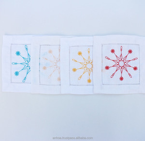 Snowflake Embroidered Paper 1 Ply <b>White</b> 4 <b>Fold</b> Cocktail Napkin Hemstitch <b>Table</b> Napkin - Product Image 2