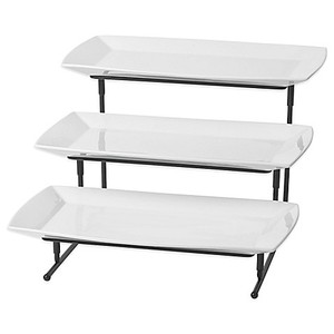 Servizio da tavola ristorante bordato <span class=keywords><strong>rettangolo</strong></span> da 12 pollici piatti da portata in ceramica festa bianca Set di piatti - Product Image 3