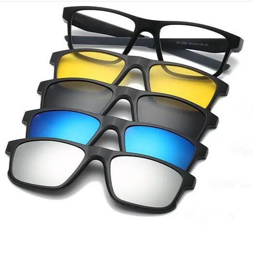 sports style 5 pcs set 5 in 1 detachable TR90 polarized lens night vision yellow clip on magnetic glasses sunglasses for men