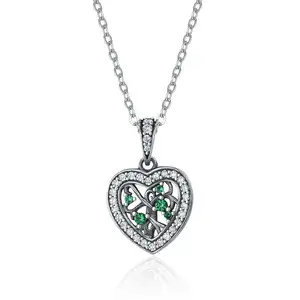 BAGREER SCN155 Wholesale vintage heart shaped cz stone zircon gemstone green pendant 925 silver chain women necklace Jewelry