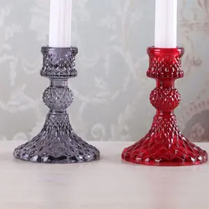 Customized Colorful Decorative Crystal Glass Taper Candle Holder Glass Candlestick