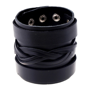 Large bracelet manchette En Cuir Véritable avec Boutons-pression en cuir de vachette de mode Boucle Bracelet pour hommes