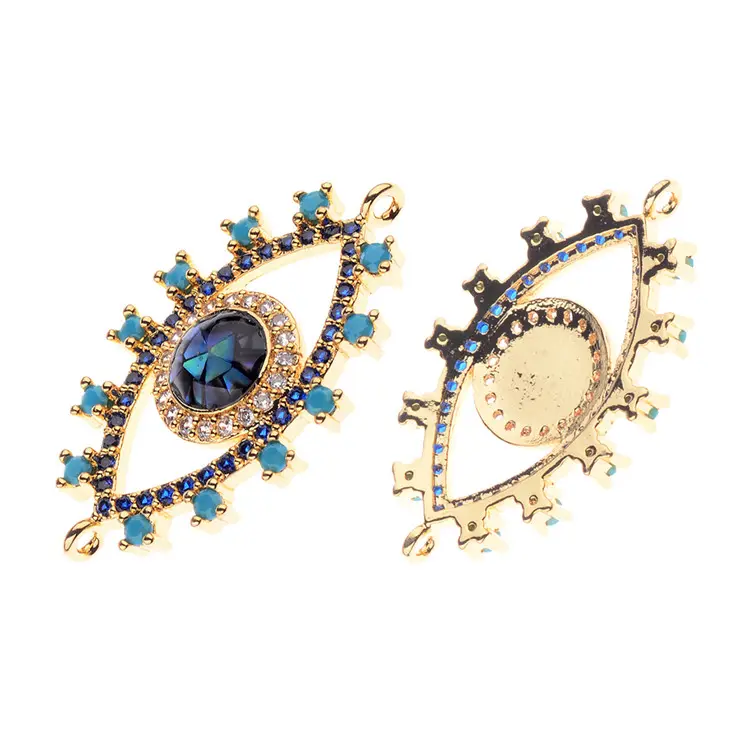 2024 produk baru liontin konektor mata biru jahat Turki zirkon bit manik-manik pesona mata warna-warni untuk membuat perhiasan gelang