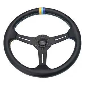 Tuning 3 spoke wheels 350mm 14inch black Genuine leather racing drift Deep Corn volante sports steering wheels for cars