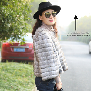 <span class=keywords><strong>Cappotto</strong></span> a righe lussuose a righe di coniglio con strisce incrociate a bottone singolo con maniche a tre quarti da donna - Product Image 4