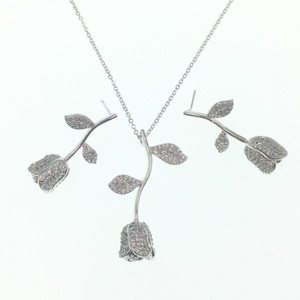 Echsio <span class=keywords><strong>rose</strong></span> cube <span class=keywords><strong>de</strong></span> zircone fleur pendentif et boucle d'oreille 2pcs ensemble pour les femmes amour datant cadeau CN359 - Product Image 1