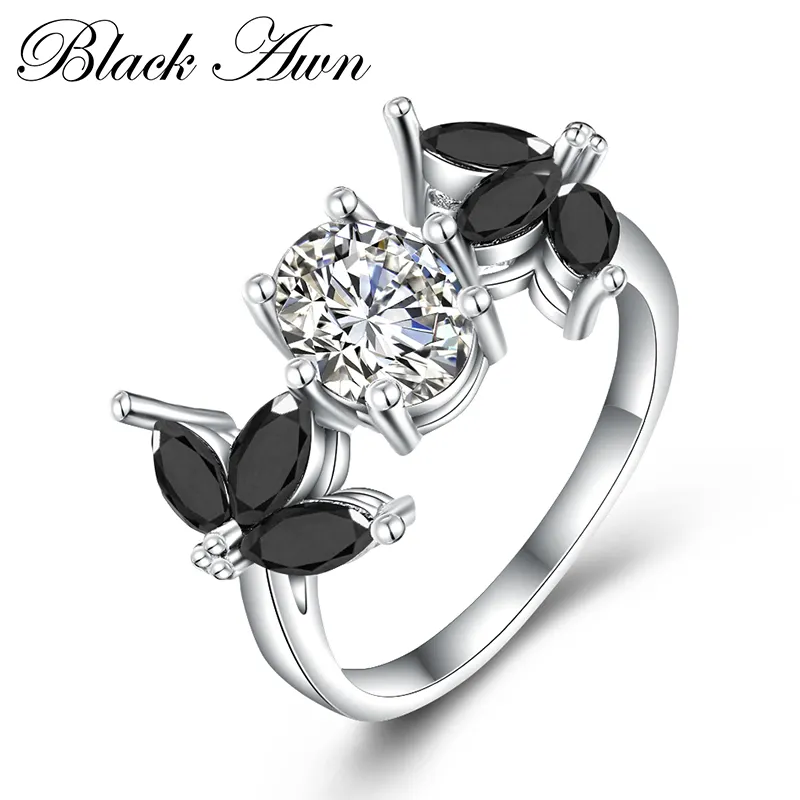 [BLACK AWN] 925 Sterling Silver Jewelry Vintage Wedding Rings for Women Femme Bijoux Bague C358