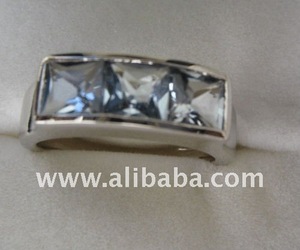 Anillo de ajuste de bisel de piedras preciosas de Aguamarina redimensionable de oro blanco de 14 quilates para compromiso regalo de aniversario de boda - Product Image 1