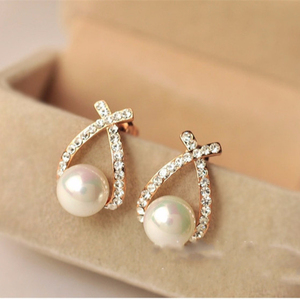 Vente flash : Boucles d'oreilles clous en cristal doré mignonnes, Brincos Perle Pendientes Bou, boucles d'oreilles en <span class=keywords><strong>perles</strong></span> pour femme - Product Image 2