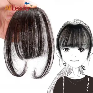 AliLeader Long Blunt Bangs 헤어 클립 연장 프린지 100% Real Natural False hairpiece 클립 Bangs