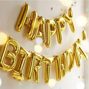 Happy Birthday Balloons alphabet letters hanging Birthday Party Decorations Kids Golden Silver Pink Blue Foil Balloons Garland