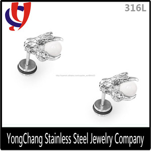 Alto pulido silver color medicado águila <span class=keywords><strong>de</strong></span> <span class=keywords><strong>acero</strong></span> forma <span class=keywords><strong>de</strong></span> cuentas pendientes <span class=keywords><strong>de</strong></span> perlas - Product Image 2