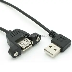 USB2.0 A Male Right Angle to A Female Panel Mount Plug Extension Cable