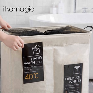 Polyester Foldable Collapsible Dirty Clothes <strong>Laundry</strong> Basket <strong>Double</strong> Sorter <strong>Laundry</strong> <strong>Hamper</strong> With Wheels - Product Image 2