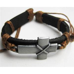 Bracelet en alliage de cuir Vintage Punk <span class=keywords><strong>Rock</strong></span> Strap Bracelet Bracelet ÉCHANTILLON GRATUIT Croire Foi Prière Croix KIB008 - Product Image 1