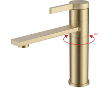 Robinet de lavabo de salle de bain moderne à monocommande en laiton brossé doré avec cartouche céramique, à poser sur le plan