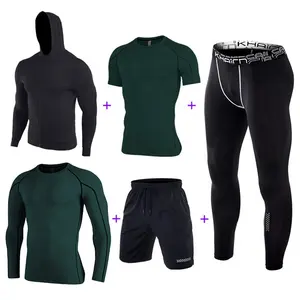Комплект из 5 предметов, Мужской Быстросохнущий комплект одежды для тренировок, спортивная одежда, костюмы для бега, дышащая одежда для бега, спортивный костюм для мужчин
