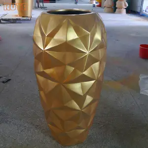 Vasos de planta redondos extras grandes, plantador de ouro esculpido material de fibra de vidro