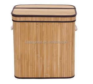 ตะกร้าไม้ไผ่ธรรมชาติสำหรับใส่เสื้อผ้าสองชั้นสีน้ำตาล - Product Image 3