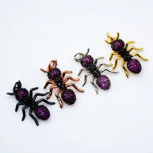 紫红色蚂蚁吊坠项链紫红色CZ微型铺砌立方氧化锆昆虫吊坠黑色/银色/金色/玫瑰金魅力珠宝