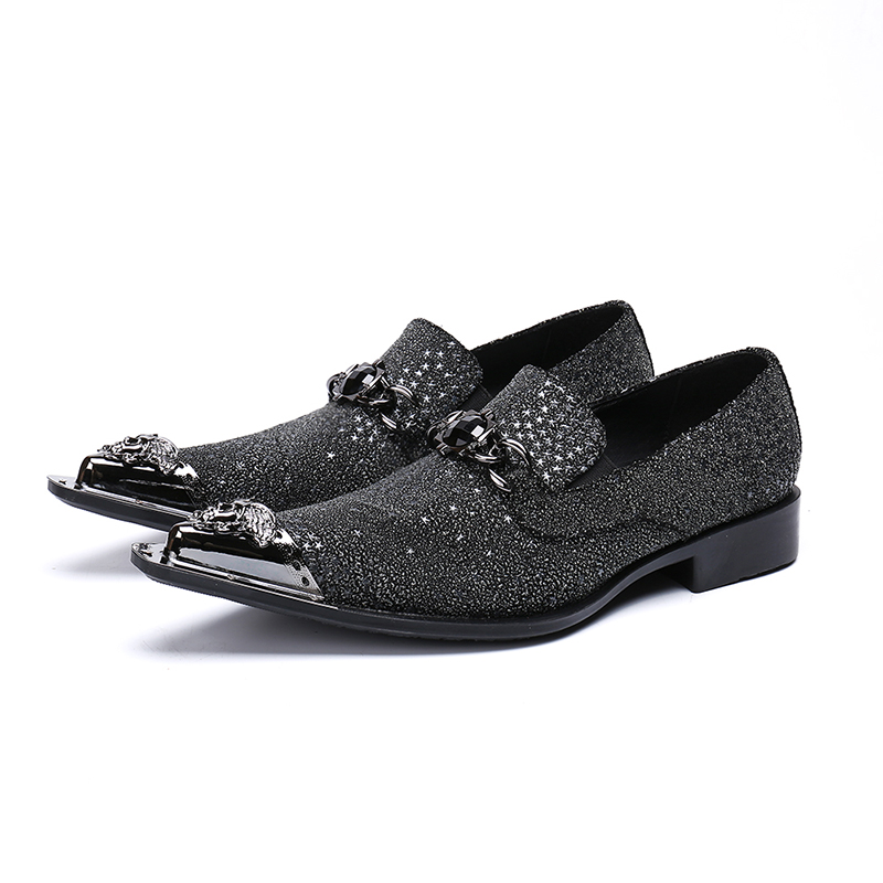 NA157 Italian Black Bling Wedding Dress Shoes Men's Genuine Leather