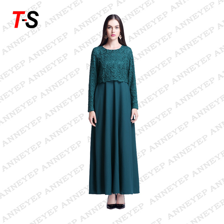 Поддельные из двух частей кружева мусульманской конструкции Абая Макси платье