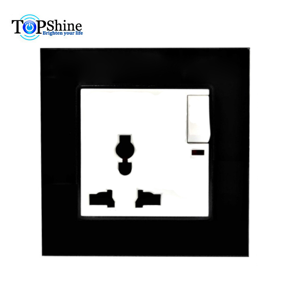 Topshine AC 13A 3Pin Single <strong>Universal</strong> <strong>Socket</strong> Outlet <strong>With</strong> Indicator in Black Glass Frame and White Center Function Part