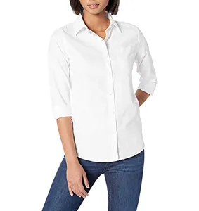 Удобная Женская Классическая рубашка из ткани Оксфорд с длинным рукавом, офисные рубашки для женщин