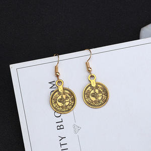 joyería de la vendimia disco redondo pendientes gancho Griego Antiguo Egipto <span class=keywords><strong>romano</strong></span> moneda india gota cuelga los pendientes - Product Image 3