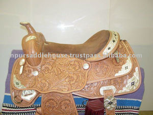 Selle occidentale de cheval en cuir indien de meilleure qualité avec selle décorative. - Product Image 3