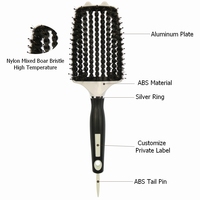 Brosse à cheveux bouclés naturelle en nylon de marque privée avec poignée d'aération en ABS pour cheveux courts et longs pour les salons de beauté