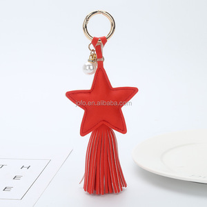 Porte-clé en cuir PU, avec pompon, breloque en forme de cinq étoiles, sac à main, portefeuille, porte-clés, nouvelle mode 2020 - Product Image 4