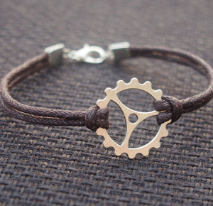 Pendentif <span class=keywords><strong>de</strong></span> vélo en bronze antique en gros bracelet fait main pour homme en corde noire - Product Image 2