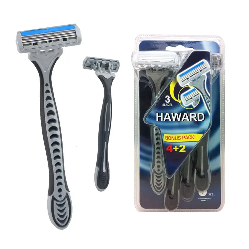 Wholesale China disposable razor 3 blade shaving razor with rubber handle