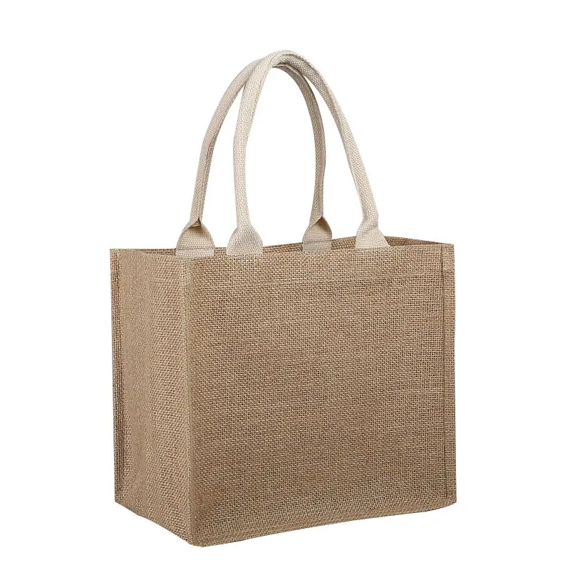 黄麻布の茶色のショッピングバッグハンドバッグ耐久性のある市場バッグギフト付きミニトートガニージュートバッグ結婚式の小麦用