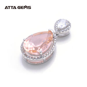 Rosa-naranja creó morganite piedra grande colgante de oro de diseño - Product Image 3