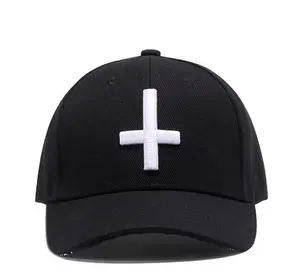 时尚定制印花标志棉帽可调男女通用棒球帽黑色6面板绣花帽