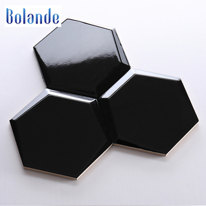 Pas cher moderne élégant <span class=keywords><strong>style</strong></span> pur noir mosaïque carreaux de métro brillant biseauté hexagone forme mosaïque dosseret tuile - Product Image 3