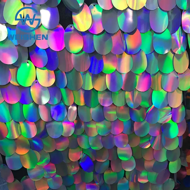 Iridescent Wholesale Multi Color 40mm Holographic Unique Large HOT SELL Sequin Fabric