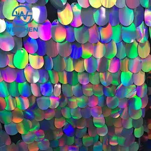 Iridescent Wholesale Multi Color 40mm Holographic Unique Large HOT SELL Sequin Fabric