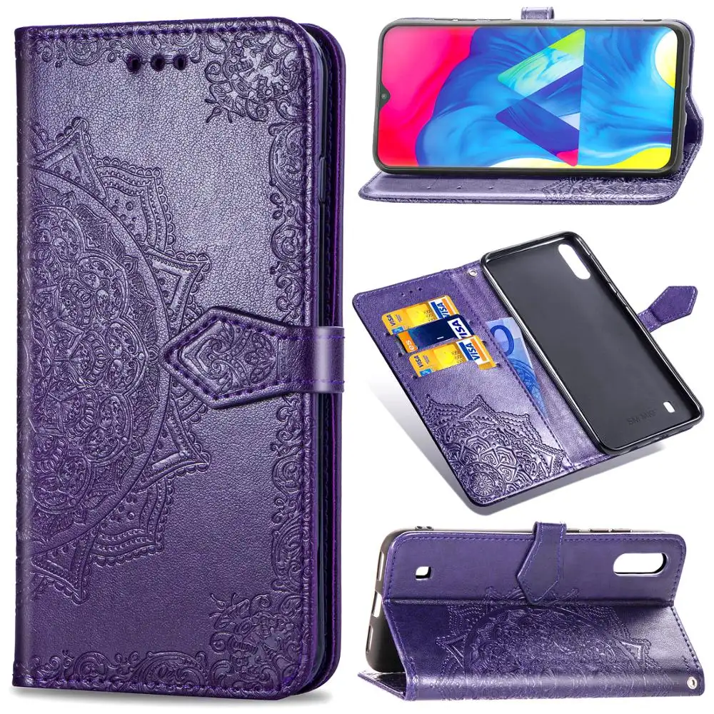 3D Mandala çiçek deri Samsung kılıfı Galaxy M10 doku Flip kapak cüzdan Funda Samsung Galaxy M20 Coque