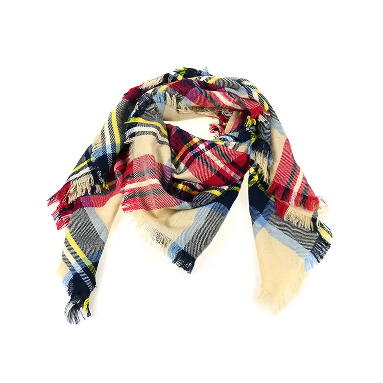 Bufanda de tela escocesa a cuadros para mujer, chal de tela escocesa con cuadros cuadrados y flecos, de fábrica personalizada