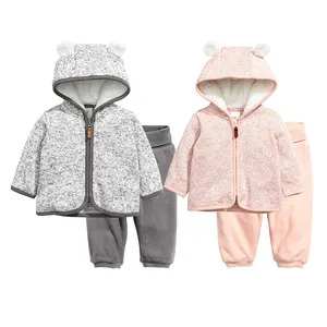 Bán Buôn Trẻ Sơ Sinh Bé Unisex Len Pha Trộn Thể Thao Cổ Điển Hoodies Bộ Quần Áo