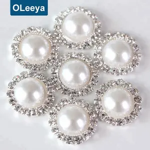 New Arrival Dome silver Crystal Claw Acrylic 15mm ABS White half Round Pearl Rhinestone Buttons for DIY hairpins