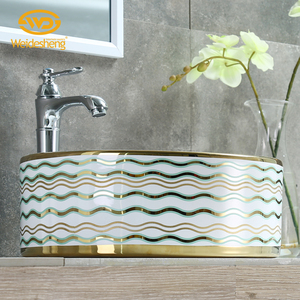 Lavabo en porcelaine, salle de bain, évier en céramique à motif ondulé coloré, nouveau Design - Product Image 4