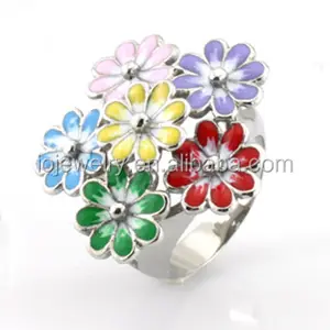 lovely colorful flower enamel ring jewelry costume flower rings