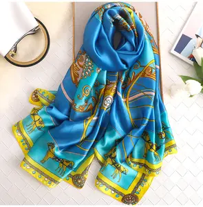 Wholesale 2019 latest custom printed silk scarves high quality vintage pattern print long women shawl multi color