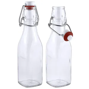 8.4oz 250ml ברור נדנדה למעלה כיכר זכוכית בקבוקי-6-חתיכה Flip למעלה דליפת הוכחת מים בקבוקים עם ניקוי מברשת