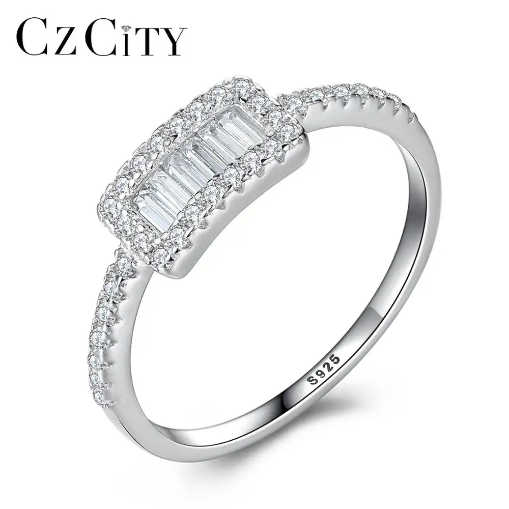 CZCITY cincin pertunangan perak CZ 925, perhiasan cincin zirkonia kubik bening untuk wanita