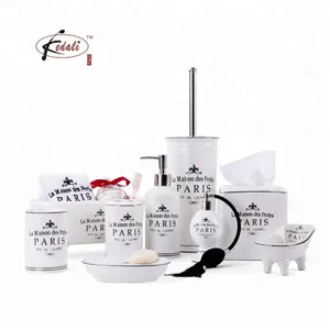 Home basics toilet brush White paris bathroom set decor